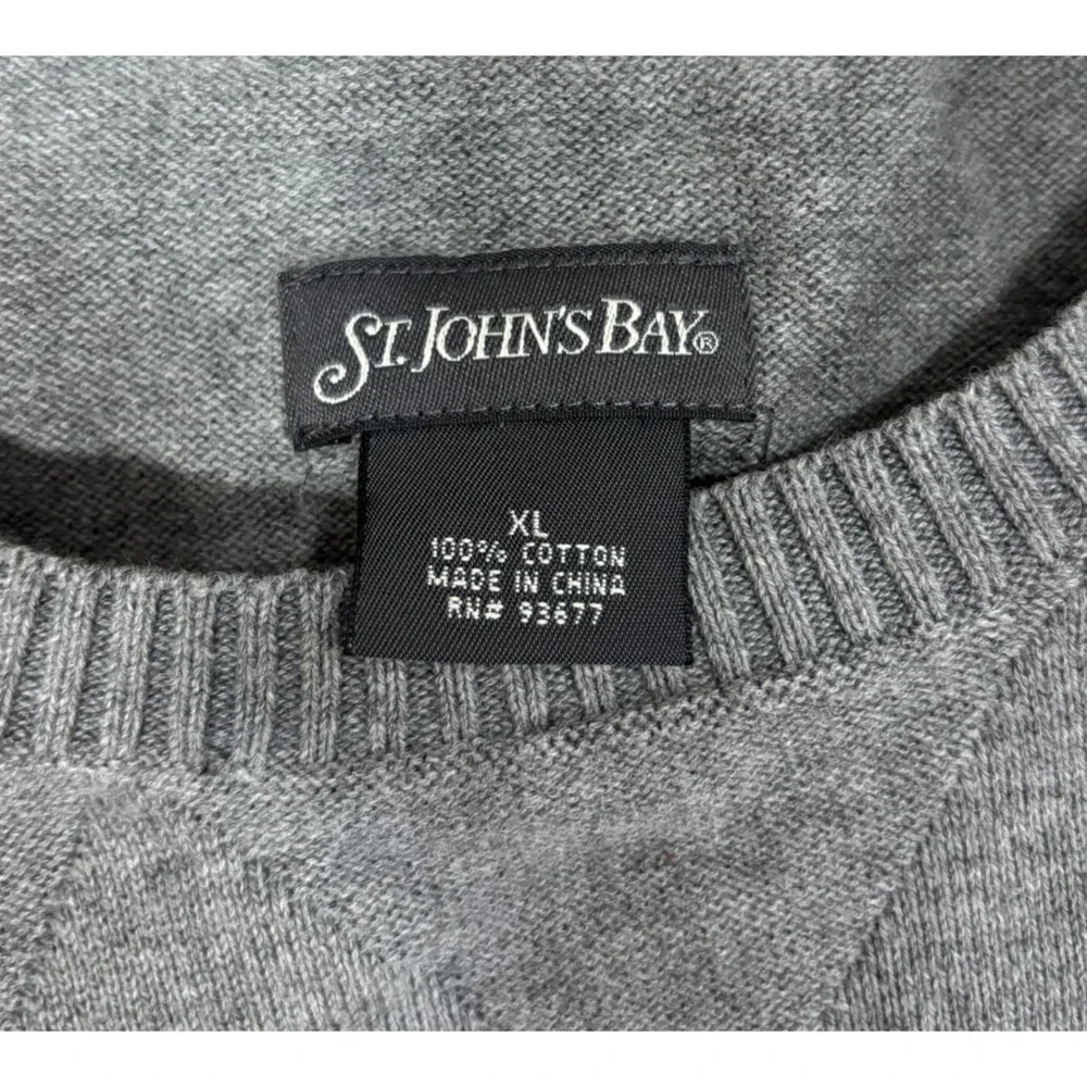St John's Bay Mens Argyle Sweater Gray Preppy Academia Minimalist Dad Sz XL‎